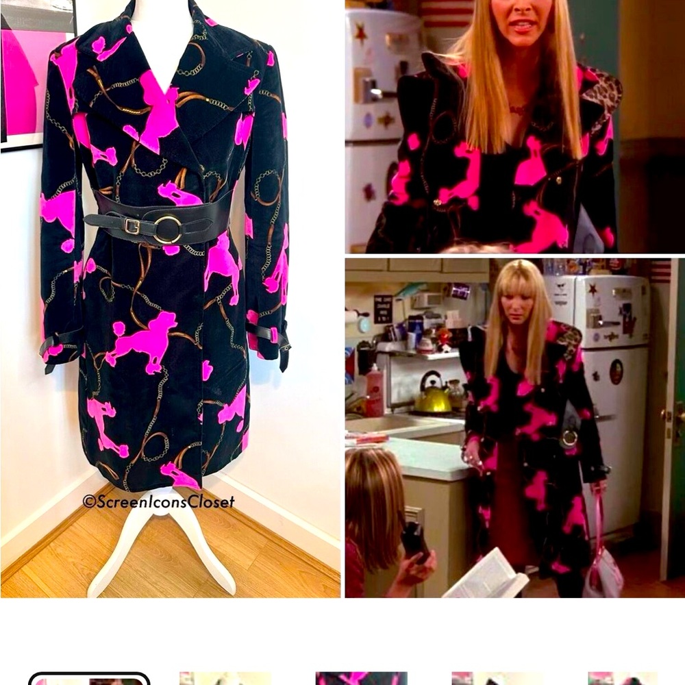 D&G iconic pink poodle print coat as seen on Lisa Kudrow Phoebe- Friends.